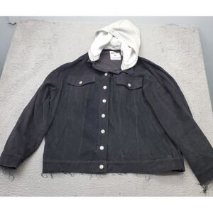 White Birch Corduroy Jacket Men XL Black Gray Removable Hood Pocket Button Front